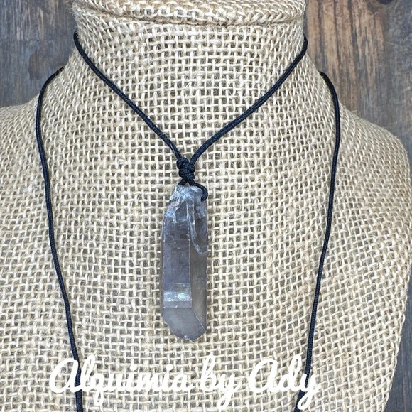 Raw Smokey Quartz pendulum black cord choker necklace - Picture 1 of 2